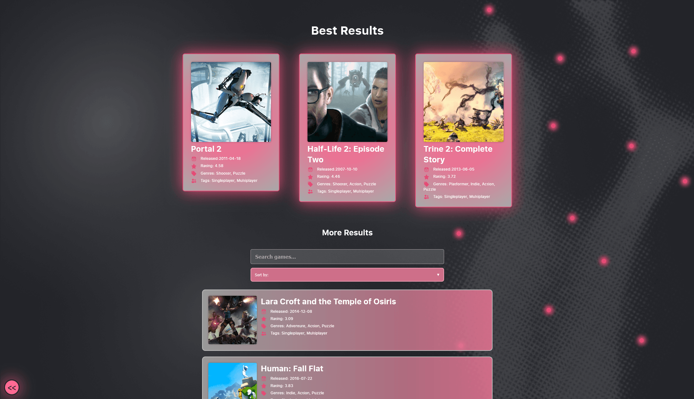 Search results screen